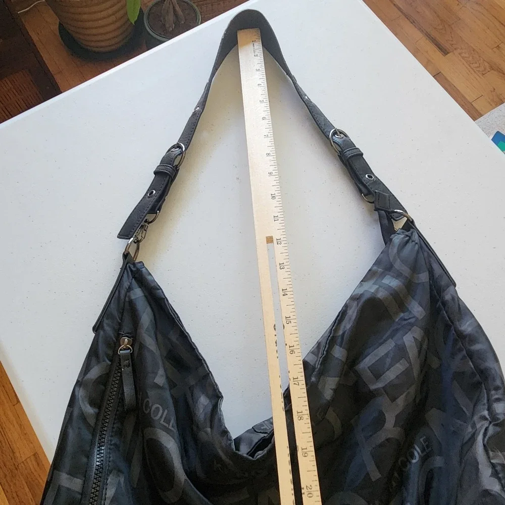 Kenneth Cole Reaction Nylon Slouchy Hobo Bag Black Monogrammed Oversized Casual